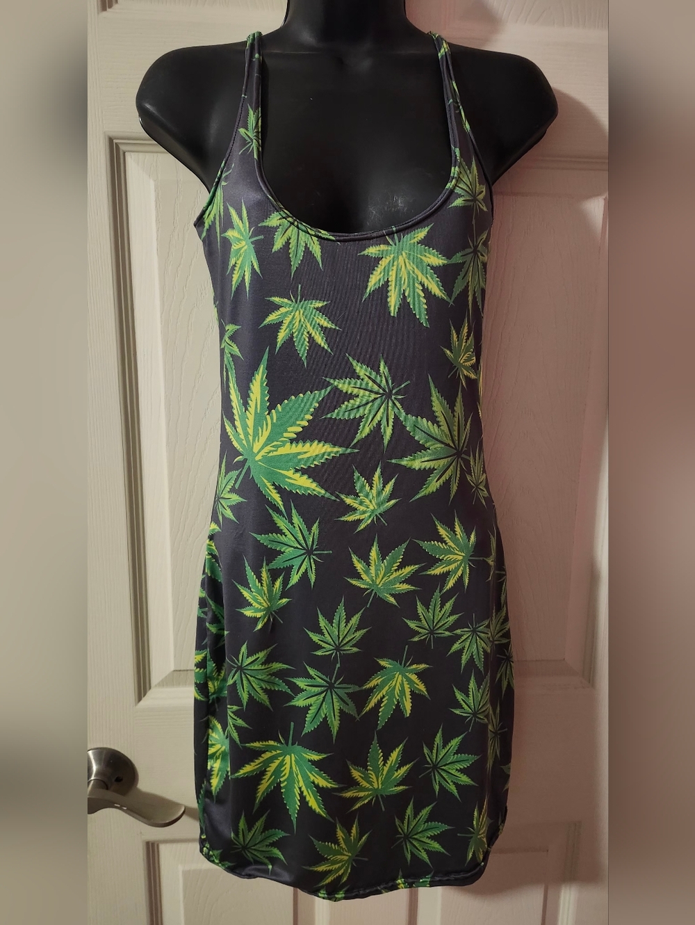 Green Cannabis Leaf Print Racerback Dress